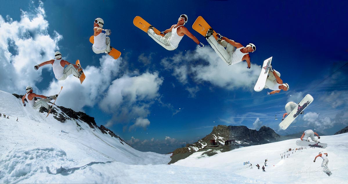 Photo séquence en snowboard